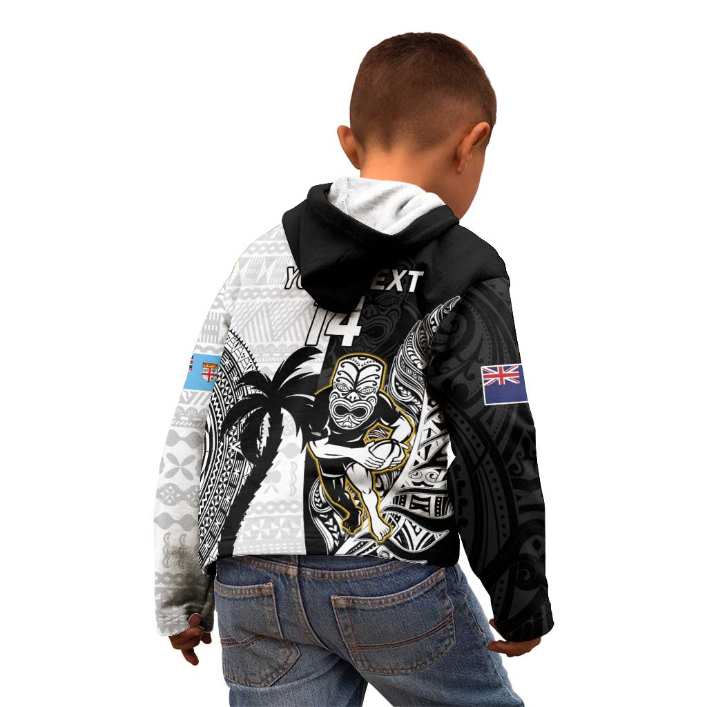Custom Fiji And New Zealand Rugby Kid Hoodie Aotearoa Silver Fern Mix Fijian Tapa Pattern LT14 - Polynesian Pride