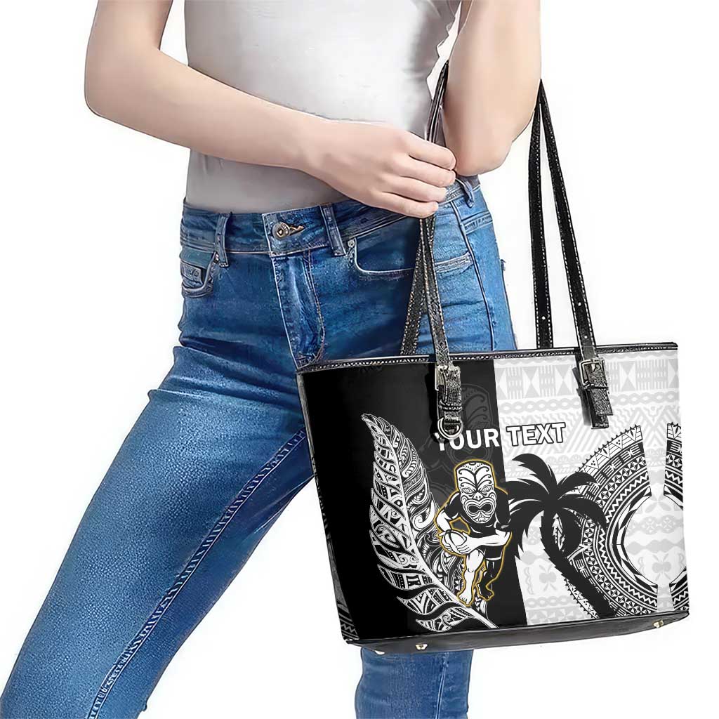 Custom Fiji And New Zealand Rugby Leather Tote Bag Aotearoa Silver Fern Mix Fijian Tapa Pattern LT14 - Polynesian Pride