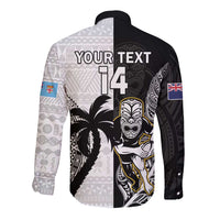 Custom Fiji And New Zealand Rugby Long Sleeve Button Shirt Aotearoa Silver Fern Mix Fijian Tapa Pattern LT14 - Polynesian Pride