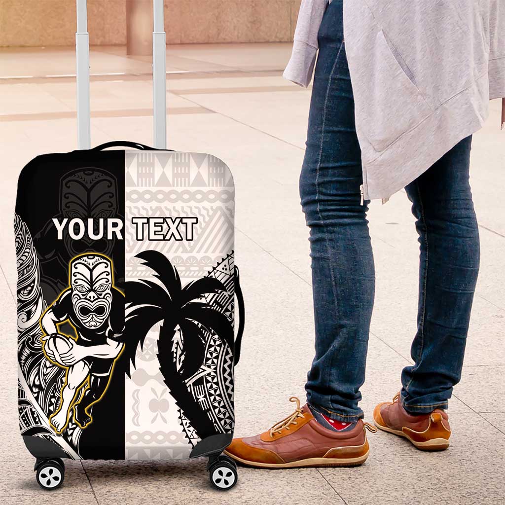Custom Fiji And New Zealand Rugby Luggage Cover Aotearoa Silver Fern Mix Fijian Tapa Pattern LT14 Black - Polynesian Pride