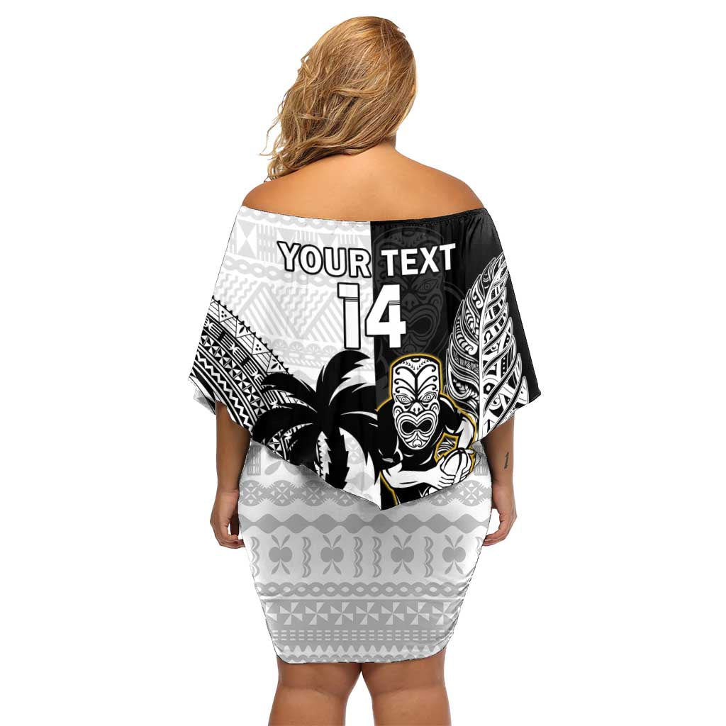 Custom Fiji And New Zealand Rugby Off Shoulder Short Dress Aotearoa Silver Fern Mix Fijian Tapa Pattern LT14 - Polynesian Pride