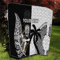 Custom Fiji And New Zealand Rugby Quilt Aotearoa Silver Fern Mix Fijian Tapa Pattern LT14 - Polynesian Pride