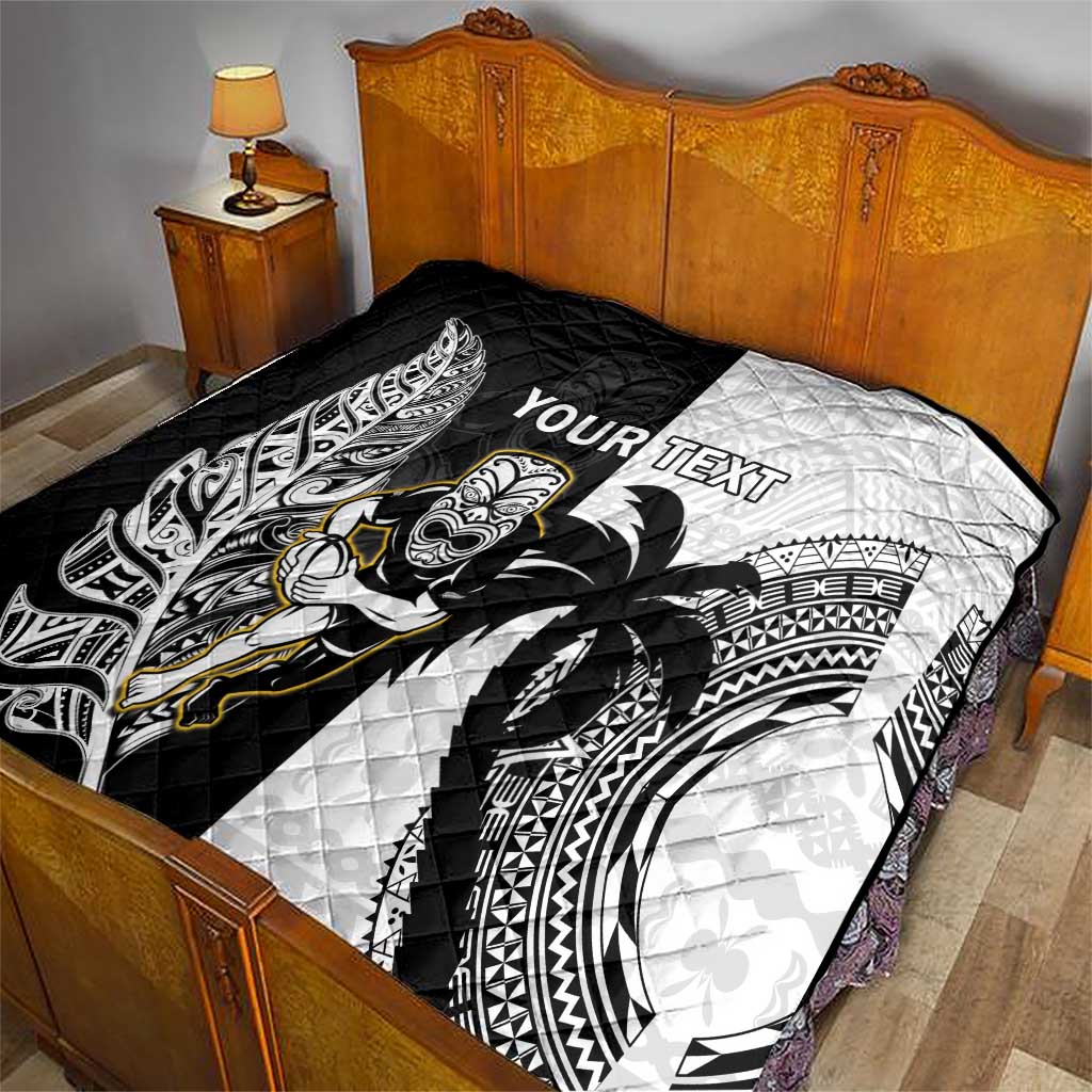Custom Fiji And New Zealand Rugby Quilt Aotearoa Silver Fern Mix Fijian Tapa Pattern LT14 - Polynesian Pride