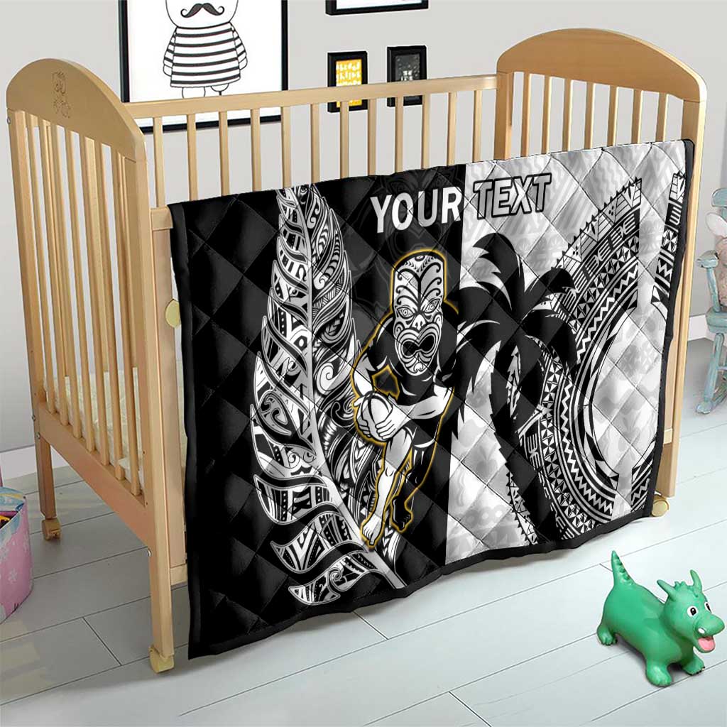 Custom Fiji And New Zealand Rugby Quilt Aotearoa Silver Fern Mix Fijian Tapa Pattern LT14 - Polynesian Pride