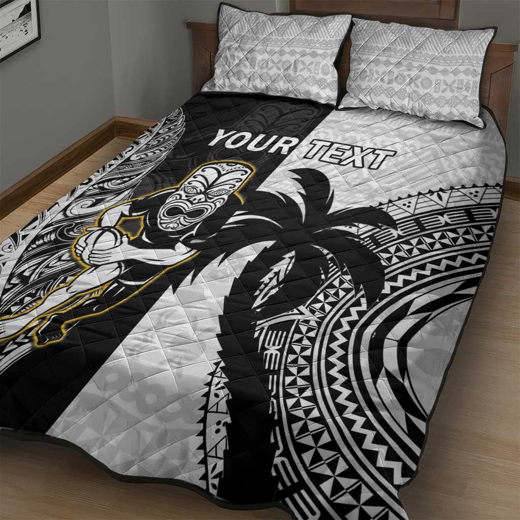 Custom Fiji And New Zealand Rugby Quilt Bed Set Aotearoa Silver Fern Mix Fijian Tapa Pattern LT14 - Polynesian Pride