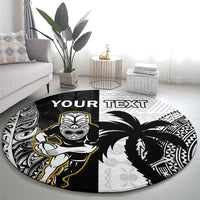 Custom Fiji And New Zealand Rugby Round Carpet Aotearoa Silver Fern Mix Fijian Tapa Pattern LT14 - Polynesian Pride