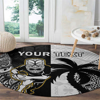 Custom Fiji And New Zealand Rugby Round Carpet Aotearoa Silver Fern Mix Fijian Tapa Pattern LT14 - Polynesian Pride