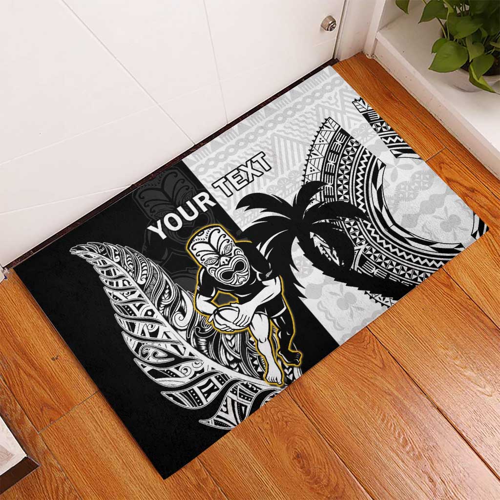 Custom Fiji And New Zealand Rugby Rubber Doormat Aotearoa Silver Fern Mix Fijian Tapa Pattern LT14 - Polynesian Pride