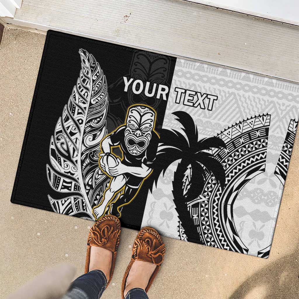 Custom Fiji And New Zealand Rugby Rubber Doormat Aotearoa Silver Fern Mix Fijian Tapa Pattern LT14 - Polynesian Pride