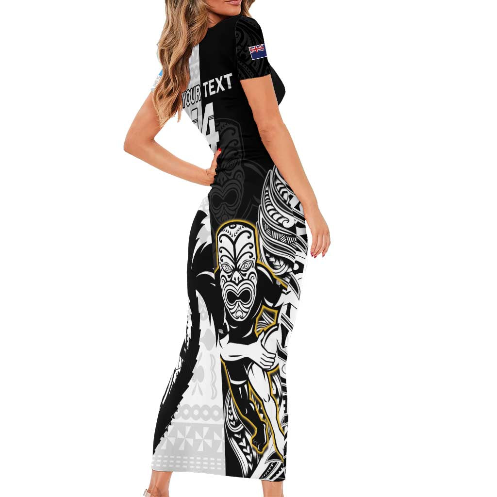 Custom Fiji And New Zealand Rugby Short Sleeve Bodycon Dress Aotearoa Silver Fern Mix Fijian Tapa Pattern LT14 - Polynesian Pride