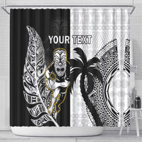 Custom Fiji And New Zealand Rugby Shower Curtain Aotearoa Silver Fern Mix Fijian Tapa Pattern LT14 - Polynesian Pride