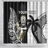 Custom Fiji And New Zealand Rugby Shower Curtain Aotearoa Silver Fern Mix Fijian Tapa Pattern LT14 - Polynesian Pride