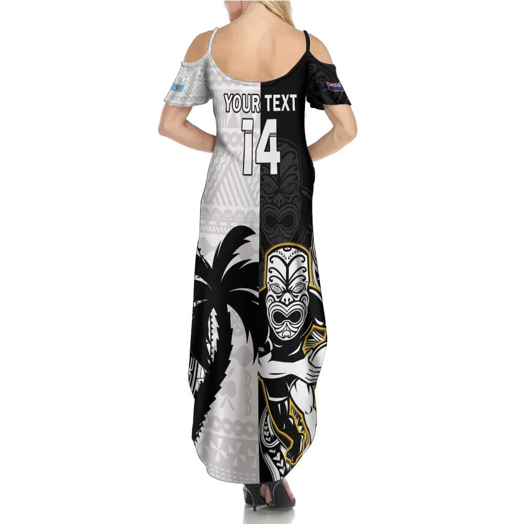 Custom Fiji And New Zealand Rugby Summer Maxi Dress Aotearoa Silver Fern Mix Fijian Tapa Pattern LT14 - Polynesian Pride