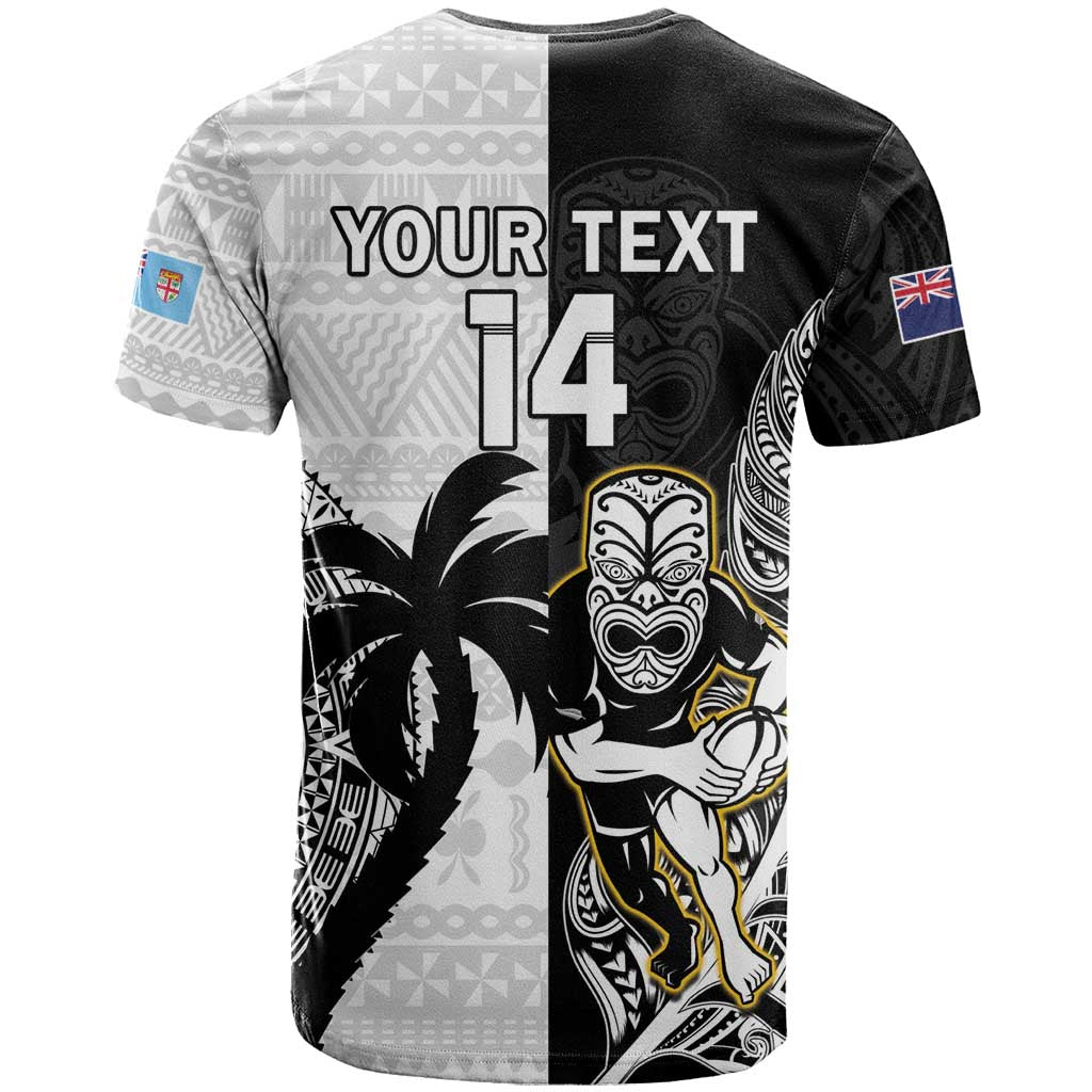 Custom Fiji And New Zealand Rugby T Shirt Aotearoa Silver Fern Mix Fijian Tapa Pattern LT14 - Polynesian Pride