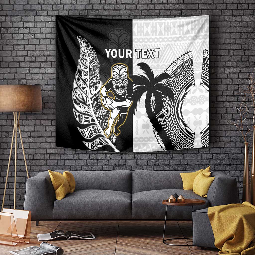 Custom Fiji And New Zealand Rugby Tapestry Aotearoa Silver Fern Mix Fijian Tapa Pattern LT14 - Polynesian Pride