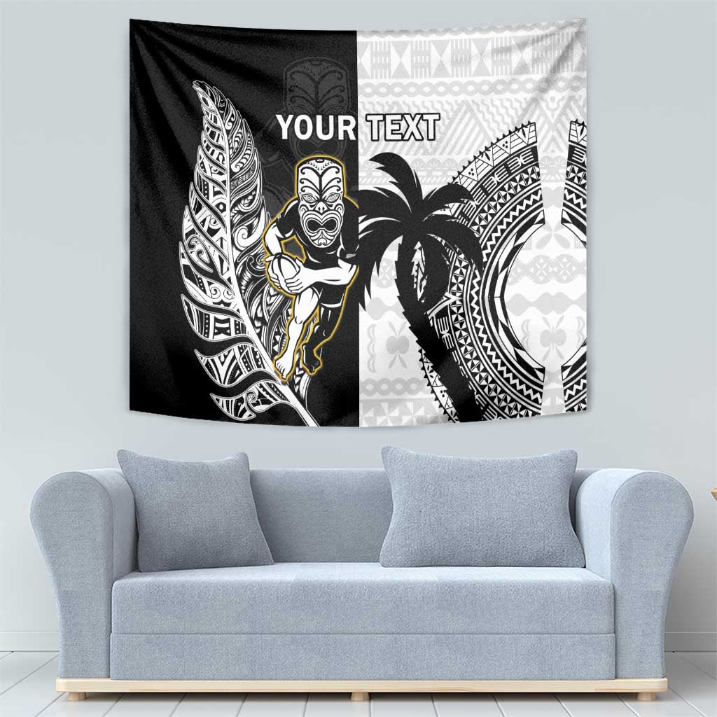 Custom Fiji And New Zealand Rugby Tapestry Aotearoa Silver Fern Mix Fijian Tapa Pattern LT14 - Polynesian Pride