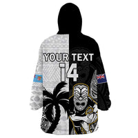 Custom Fiji And New Zealand Rugby Wearable Blanket Hoodie Aotearoa Silver Fern Mix Fijian Tapa Pattern LT14 - Polynesian Pride