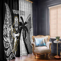 Custom Fiji And New Zealand Rugby Window Curtain Aotearoa Silver Fern Mix Fijian Tapa Pattern LT14 - Polynesian Pride