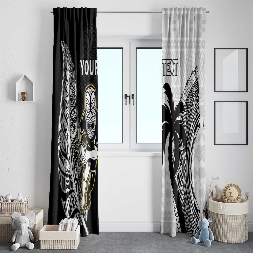 Custom Fiji And New Zealand Rugby Window Curtain Aotearoa Silver Fern Mix Fijian Tapa Pattern LT14 - Polynesian Pride