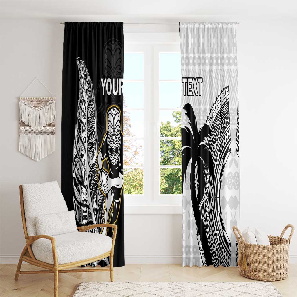 Custom Fiji And New Zealand Rugby Window Curtain Aotearoa Silver Fern Mix Fijian Tapa Pattern LT14 - Polynesian Pride