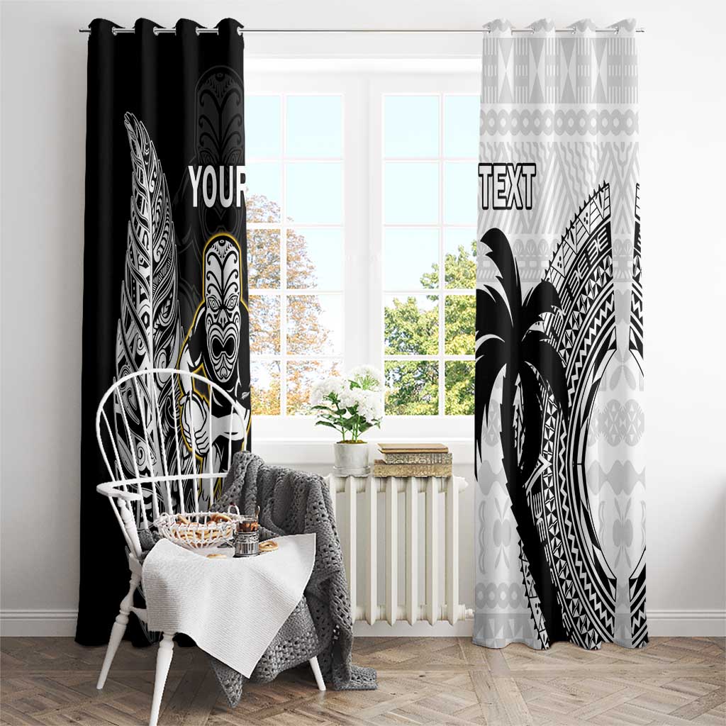 Custom Fiji And New Zealand Rugby Window Curtain Aotearoa Silver Fern Mix Fijian Tapa Pattern LT14 - Polynesian Pride