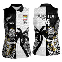 Custom Fiji And New Zealand Rugby Women Sleeveless Polo Shirt Aotearoa Silver Fern Mix Fijian Tapa Pattern LT14 - Polynesian Pride