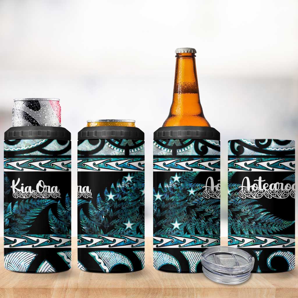 Kia Ora New Zealand 4 in 1 Can Cooler Tumbler Aotearoa Proud Maori Paua Shell Silver Fern LT14 - Polynesian Pride