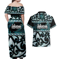 Kia Ora New Zealand Couples Matching Off Shoulder Maxi Dress and Hawaiian Shirt Aotearoa Proud Maori Paua Shell Silver Fern LT14 - Polynesian Pride