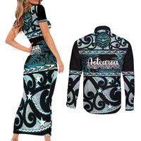 Kia Ora New Zealand Couples Matching Short Sleeve Bodycon Dress and Long Sleeve Button Shirt Aotearoa Proud Maori Paua Shell Silver Fern LT14 - Polynesian Pride