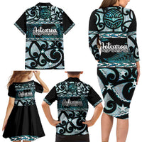 Kia Ora New Zealand Family Matching Long Sleeve Bodycon Dress and Hawaiian Shirt Aotearoa Proud Maori Paua Shell Silver Fern LT14 - Polynesian Pride