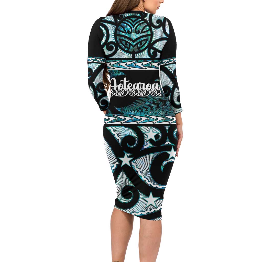 Kia Ora New Zealand Family Matching Long Sleeve Bodycon Dress and Hawaiian Shirt Aotearoa Proud Maori Paua Shell Silver Fern LT14 - Polynesian Pride