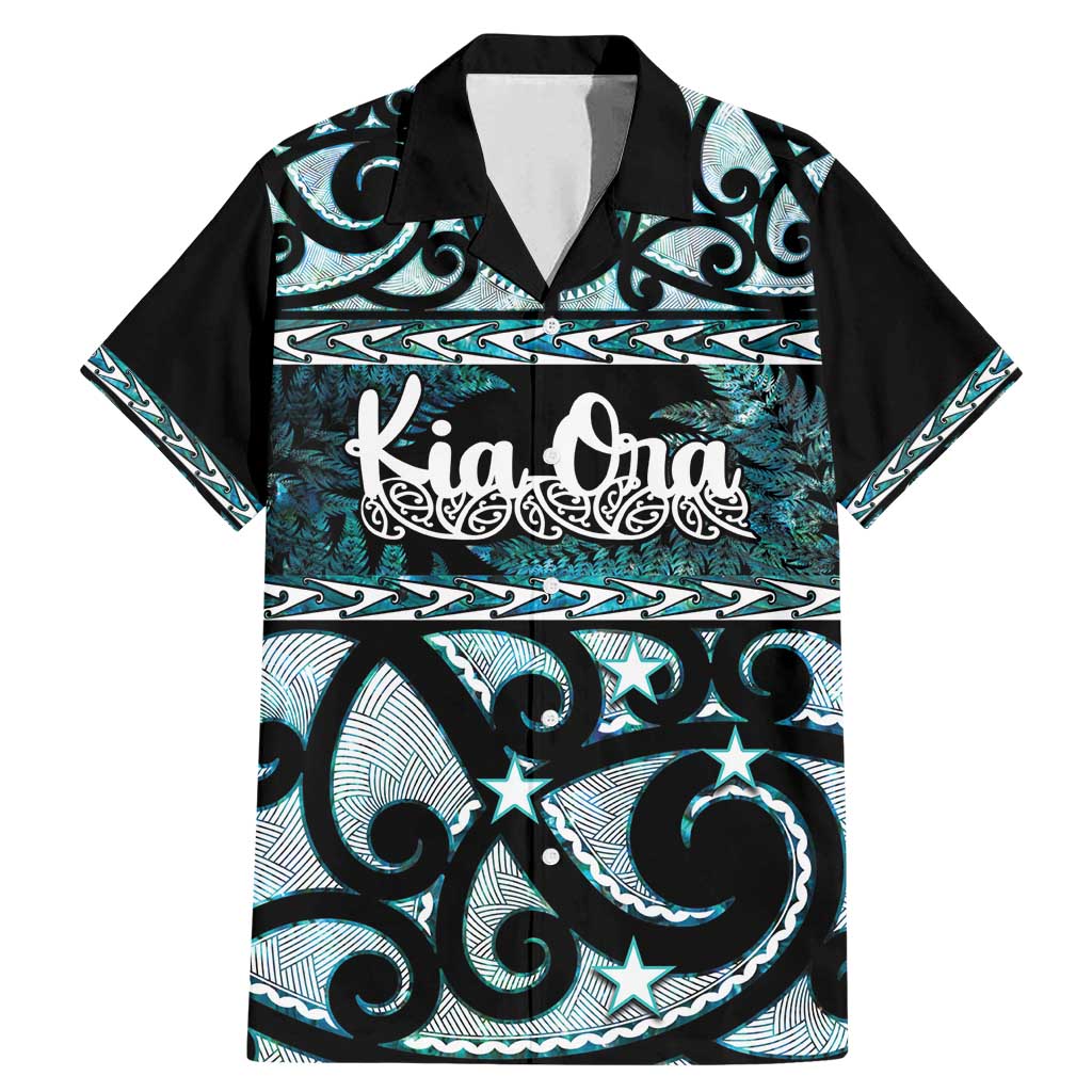 Kia Ora New Zealand Family Matching Mermaid Dress and Hawaiian Shirt Aotearoa Proud Maori Paua Shell Silver Fern LT14 Dad's Shirt - Short Sleeve Black - Polynesian Pride