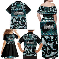 Kia Ora New Zealand Family Matching Off Shoulder Maxi Dress and Hawaiian Shirt Aotearoa Proud Maori Paua Shell Silver Fern LT14 - Polynesian Pride