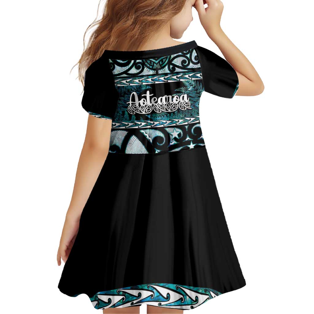 Kia Ora New Zealand Family Matching Off Shoulder Short Dress and Hawaiian Shirt Aotearoa Proud Maori Paua Shell Silver Fern LT14 - Polynesian Pride