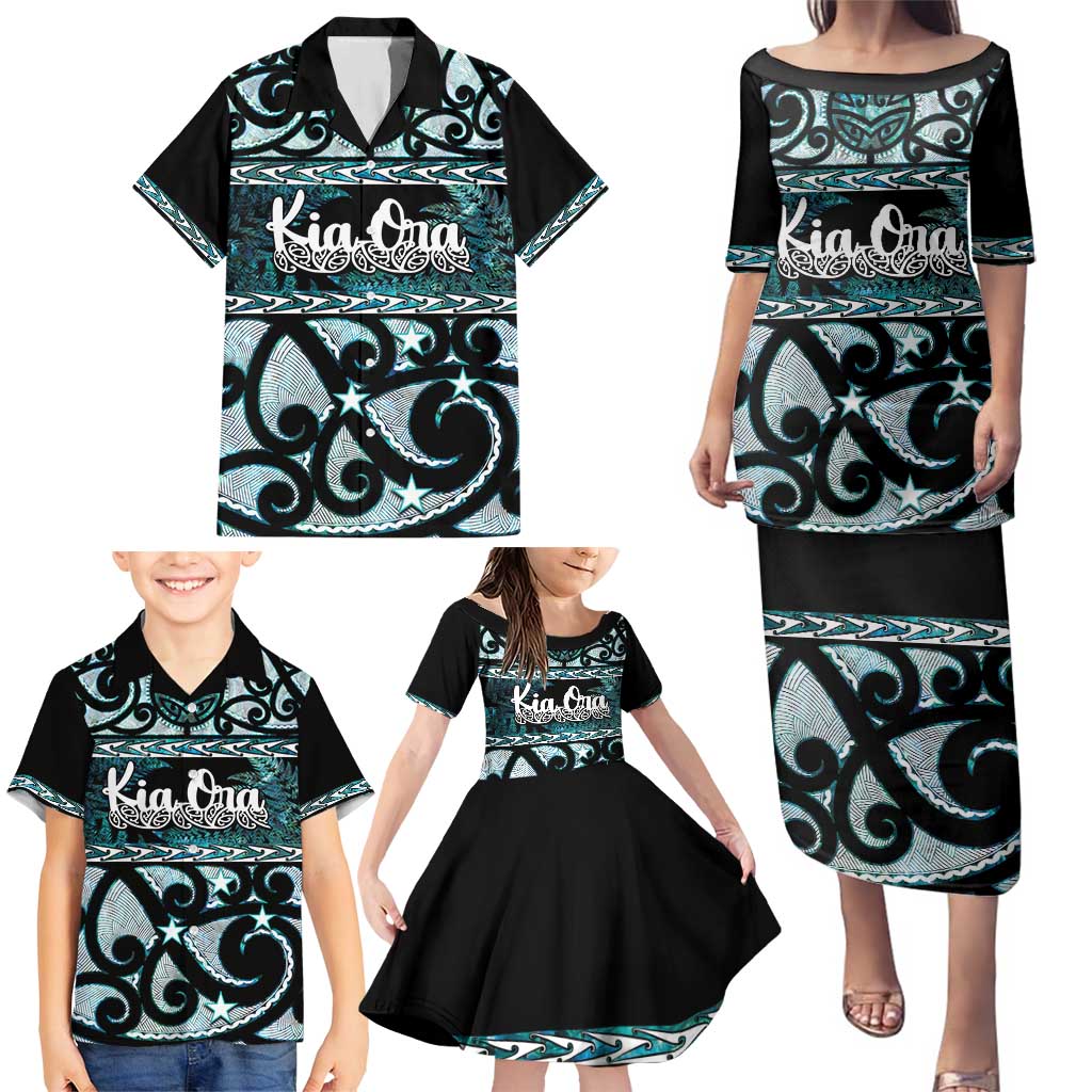 Kia Ora New Zealand Family Matching Puletasi and Hawaiian Shirt Aotearoa Proud Maori Paua Shell Silver Fern LT14 - Polynesian Pride