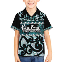 Kia Ora New Zealand Family Matching Puletasi and Hawaiian Shirt Aotearoa Proud Maori Paua Shell Silver Fern LT14 Son's Shirt Black - Polynesian Pride