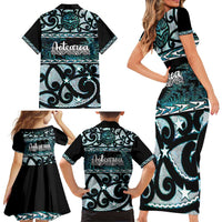 Kia Ora New Zealand Family Matching Short Sleeve Bodycon Dress and Hawaiian Shirt Aotearoa Proud Maori Paua Shell Silver Fern LT14 - Polynesian Pride