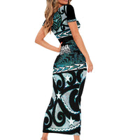 Kia Ora New Zealand Family Matching Short Sleeve Bodycon Dress and Hawaiian Shirt Aotearoa Proud Maori Paua Shell Silver Fern LT14 - Polynesian Pride