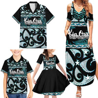 Kia Ora New Zealand Family Matching Summer Maxi Dress and Hawaiian Shirt Aotearoa Proud Maori Paua Shell Silver Fern LT14 - Polynesian Pride