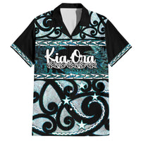 Kia Ora New Zealand Family Matching Summer Maxi Dress and Hawaiian Shirt Aotearoa Proud Maori Paua Shell Silver Fern LT14 Dad's Shirt - Short Sleeve Black - Polynesian Pride