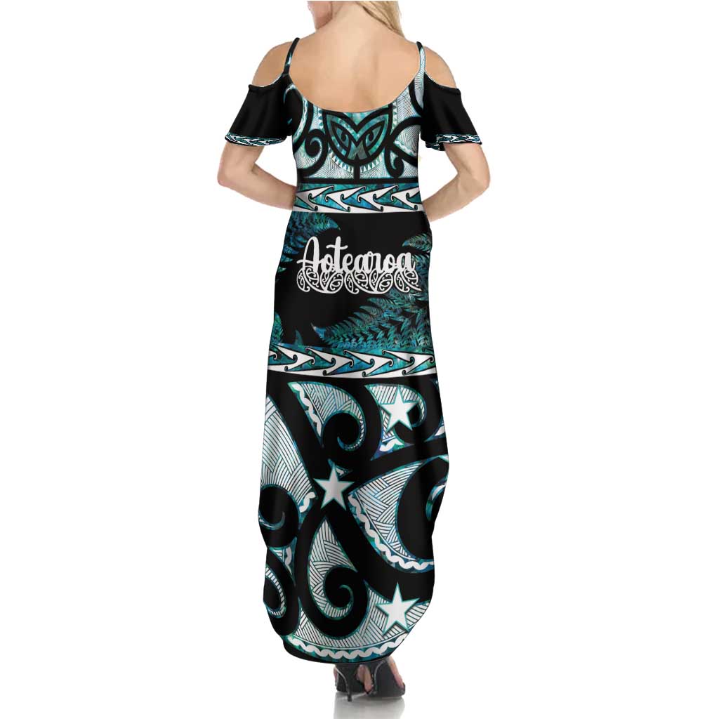 Kia Ora New Zealand Family Matching Summer Maxi Dress and Hawaiian Shirt Aotearoa Proud Maori Paua Shell Silver Fern LT14 - Polynesian Pride