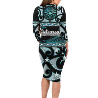 Kia Ora New Zealand Long Sleeve Bodycon Dress Aotearoa Proud Maori Paua Shell Silver Fern LT14 - Polynesian Pride