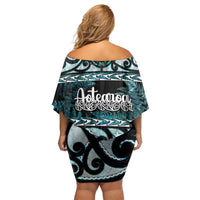 Kia Ora New Zealand Off Shoulder Short Dress Aotearoa Proud Maori Paua Shell Silver Fern - Polynesian Pride