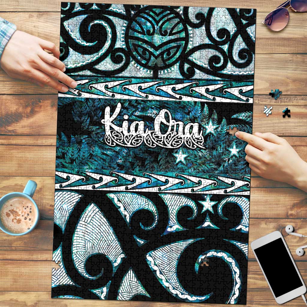 Kia Ora New Zealand Puzzle Aotearoa Proud Maori Paua Shell Silver Fern LT14 Black - Polynesian Pride