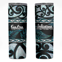Kia Ora New Zealand Skinny Tumbler Aotearoa Proud Maori Paua Shell Silver Fern LT14 Black - Polynesian Pride