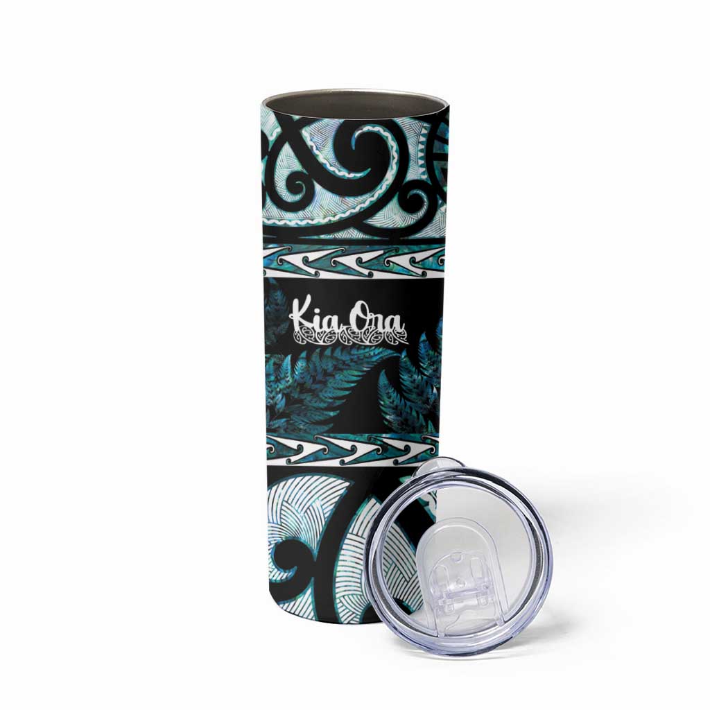 Kia Ora New Zealand Skinny Tumbler Aotearoa Proud Maori Paua Shell Silver Fern LT14 - Polynesian Pride