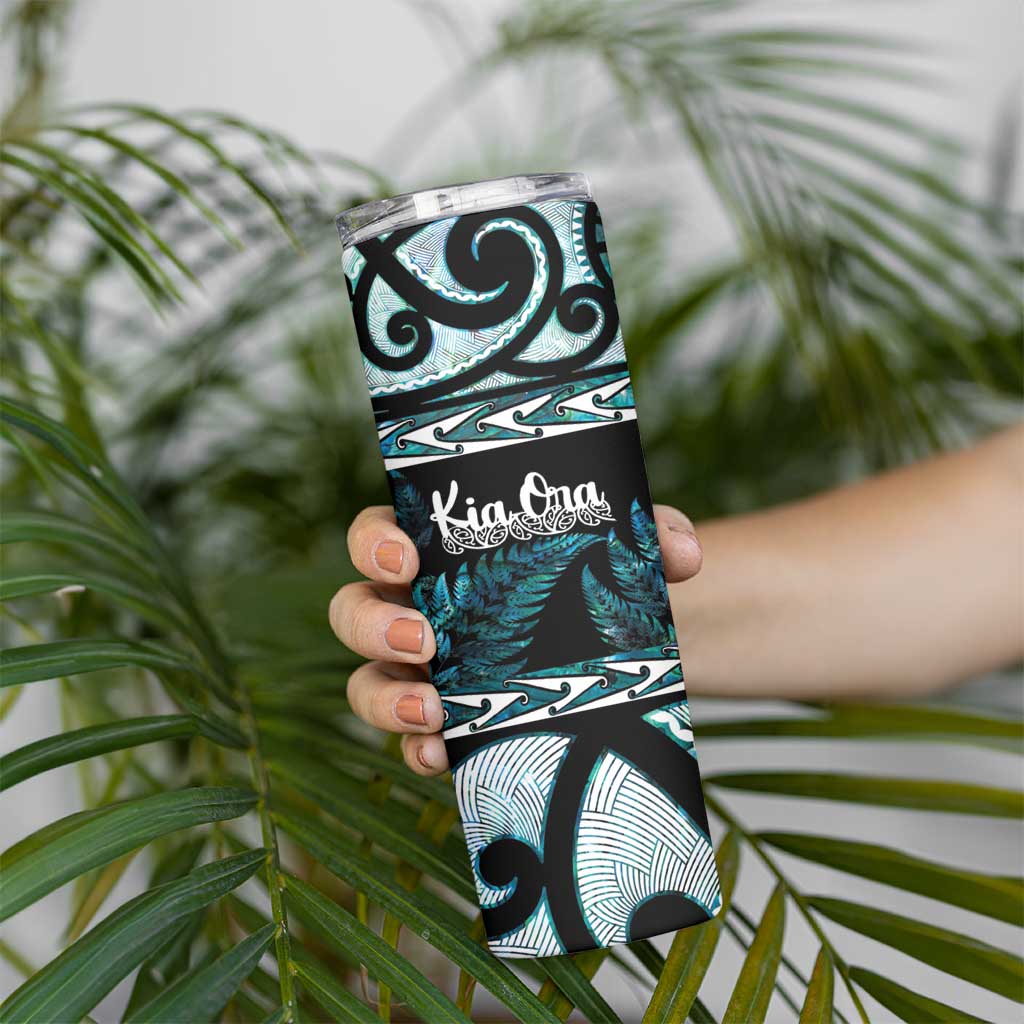 Kia Ora New Zealand Skinny Tumbler Aotearoa Proud Maori Paua Shell Silver Fern LT14 - Polynesian Pride