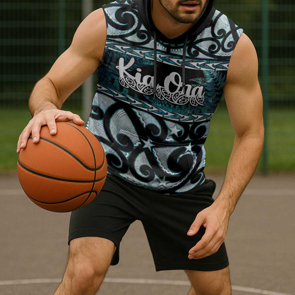 Kia Ora New Zealand Sleeveless Hoodie Aotearoa Proud Maori Paua Shell Silver Fern - Polynesian Pride