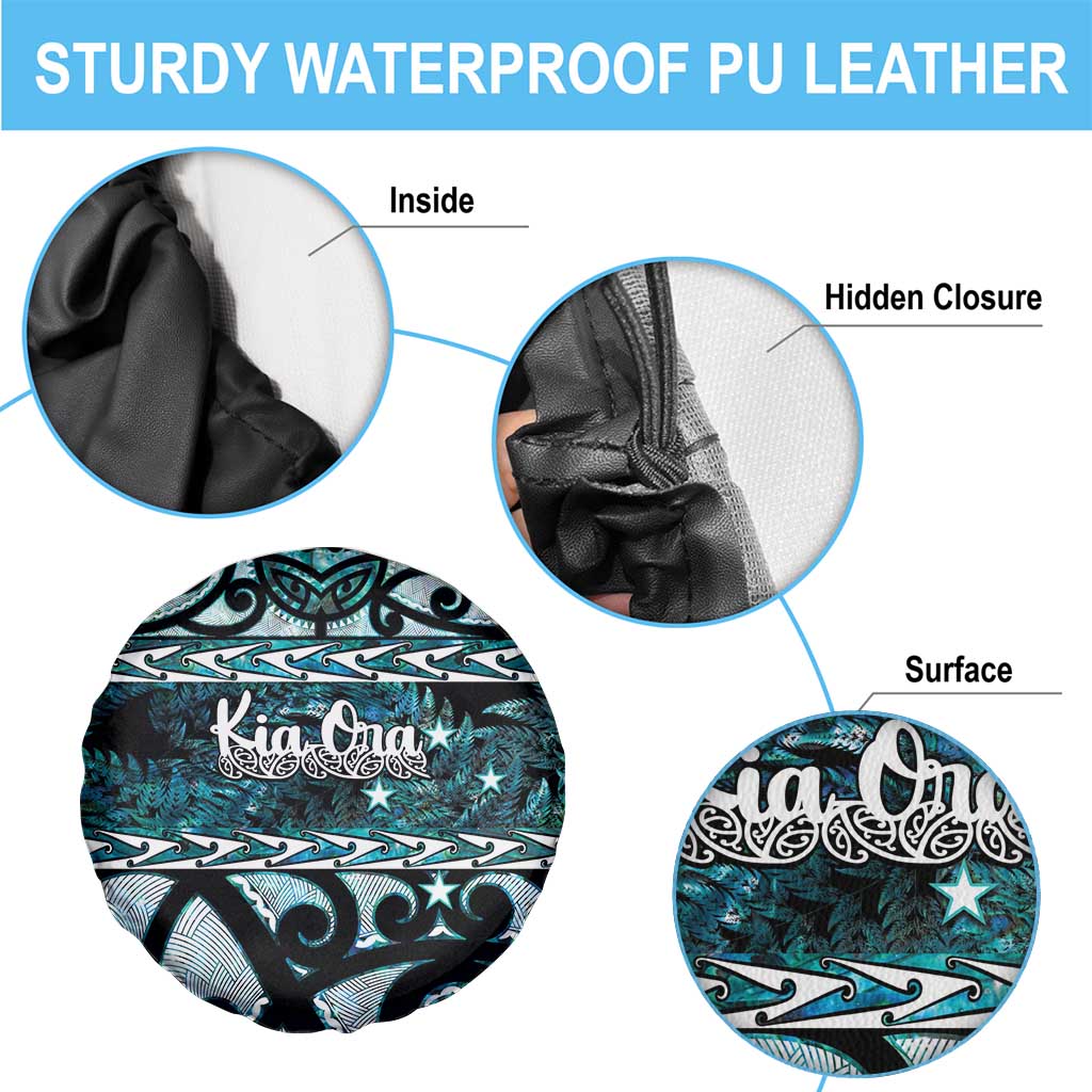 Kia Ora New Zealand Spare Tire Cover Aotearoa Proud Maori Paua Shell Silver Fern - Polynesian Pride