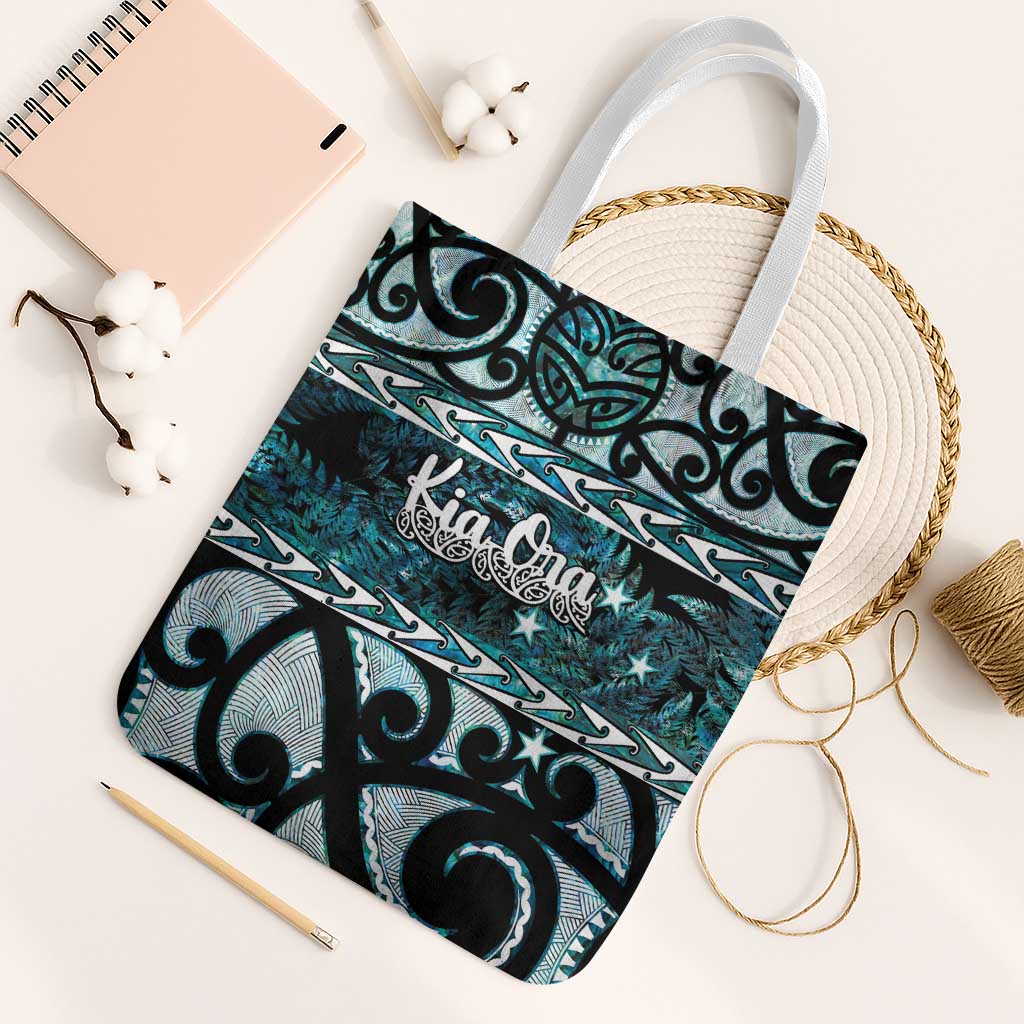 Kia Ora New Zealand Tote Bag Aotearoa Proud Maori Paua Shell Silver Fern - Polynesian Pride